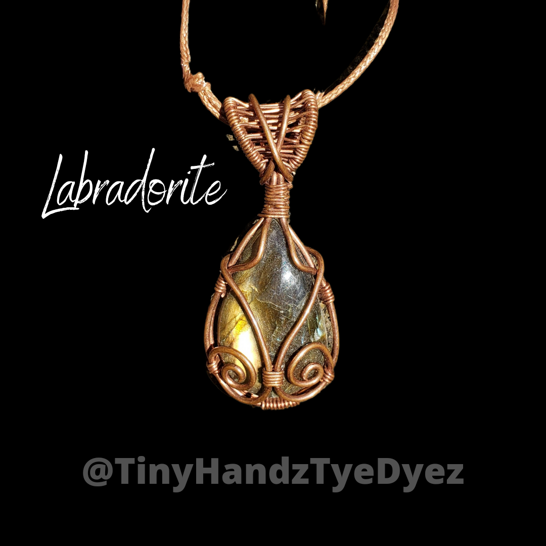 Gold Flash Labradorite wire wrap pendant Tiny Handz TyeDyez Tie