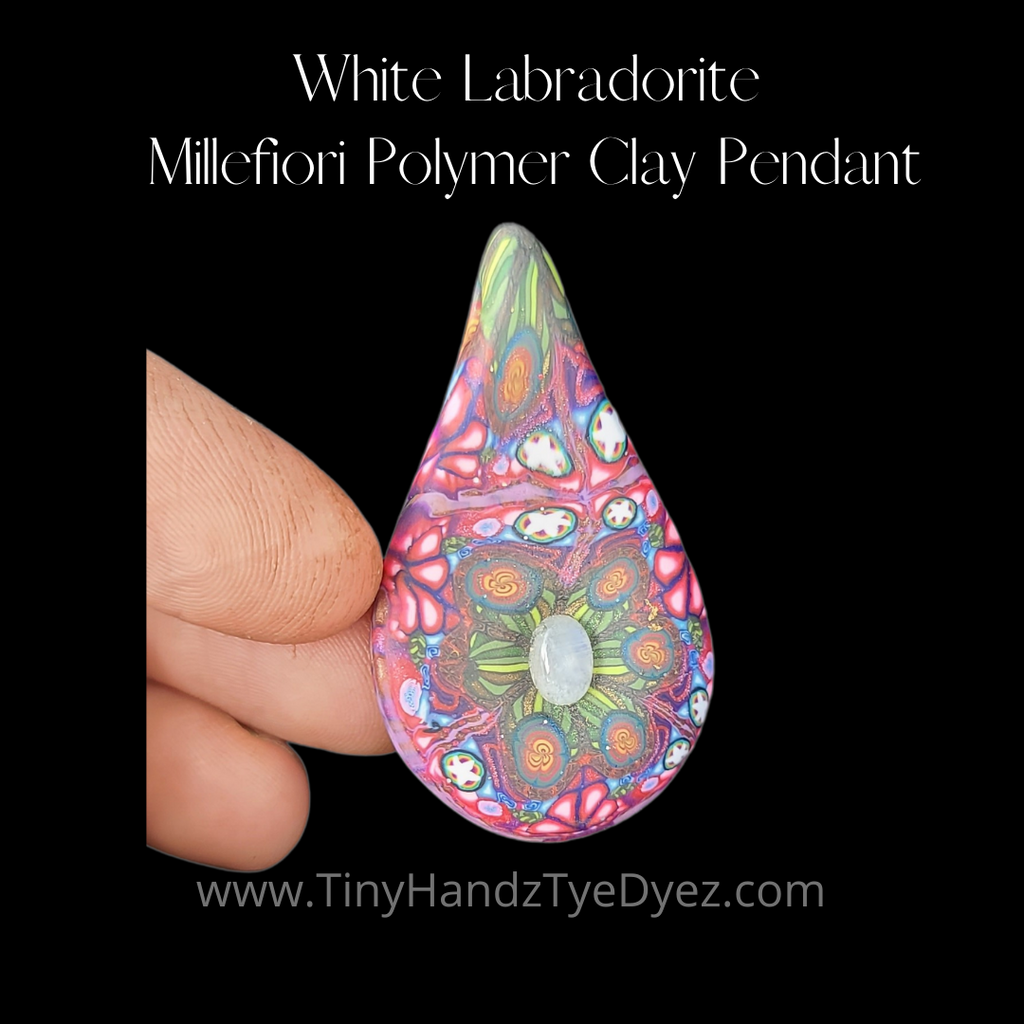 Psychedelic Millefiori pendant with White Labradorite