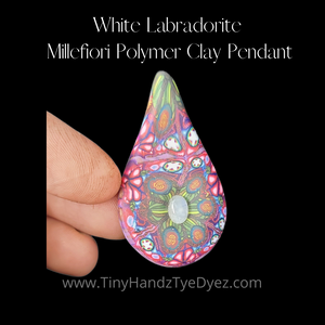 Psychedelic Millefiori pendant with White Labradorite