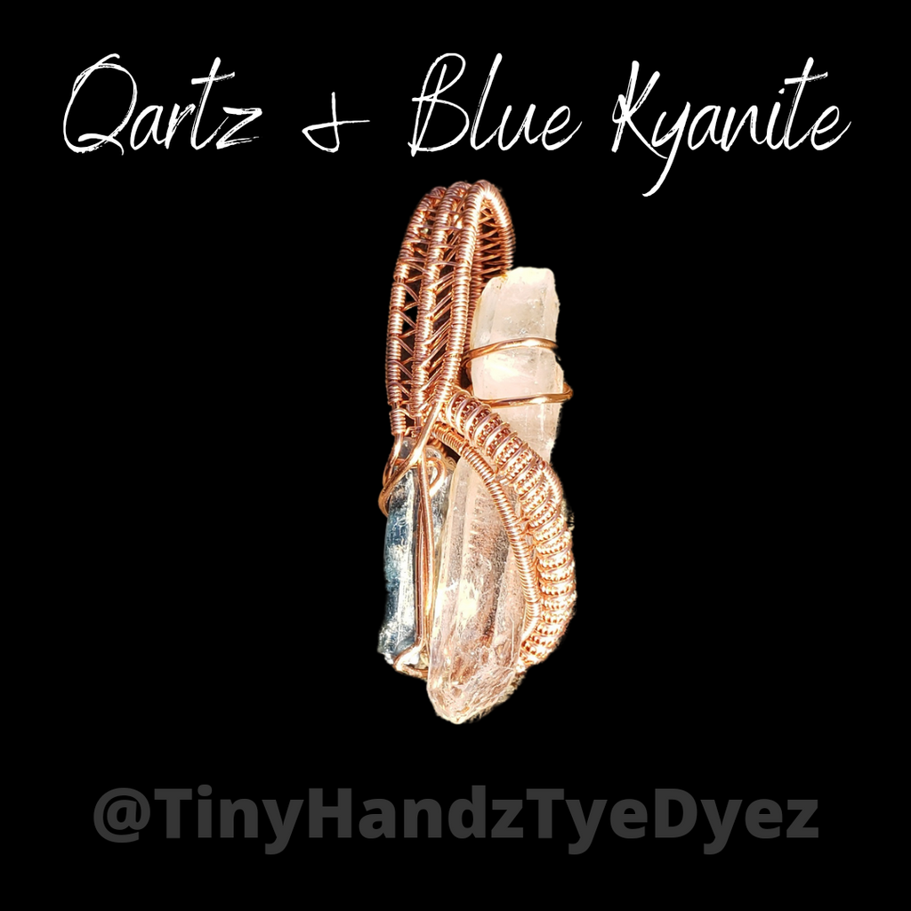 Quartz & blue Kyanite wire wrap pendant