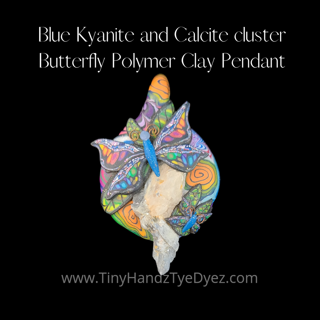 Blue Kyanite and Calcite Butterfly Garden Pendant