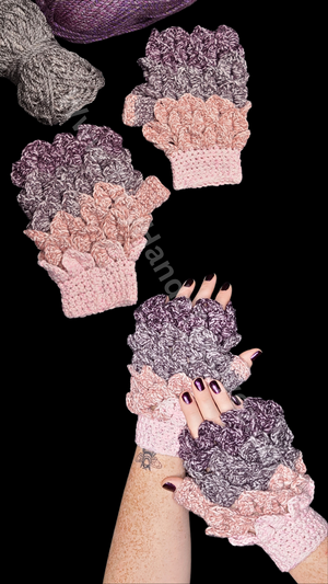 Dragonscale Crochet gloves - berries and cream