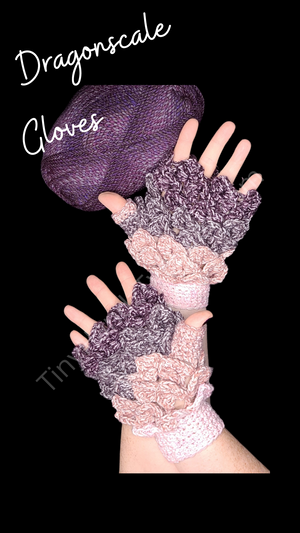 Dragonscale Crochet gloves - berries and cream